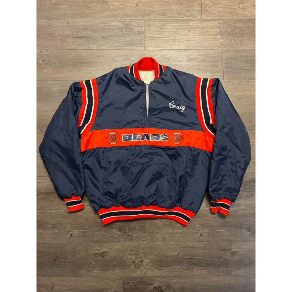Vintage NFL Chicago Bears DeLong Jacket Men's XL Navy Pullover 1/4 Zip 80s 90s